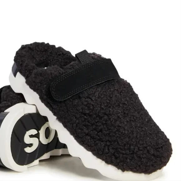 Size 9 - SOREL Viibe Black Faux Shearling Fuzzy Slip-On Shoes - Picture 13 of 14